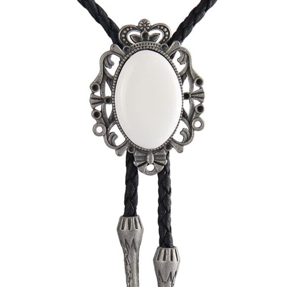 Men's Bolo Tie Cowboy Necklace Leather Necktie Western White Turquoise - Picture 3 of 7